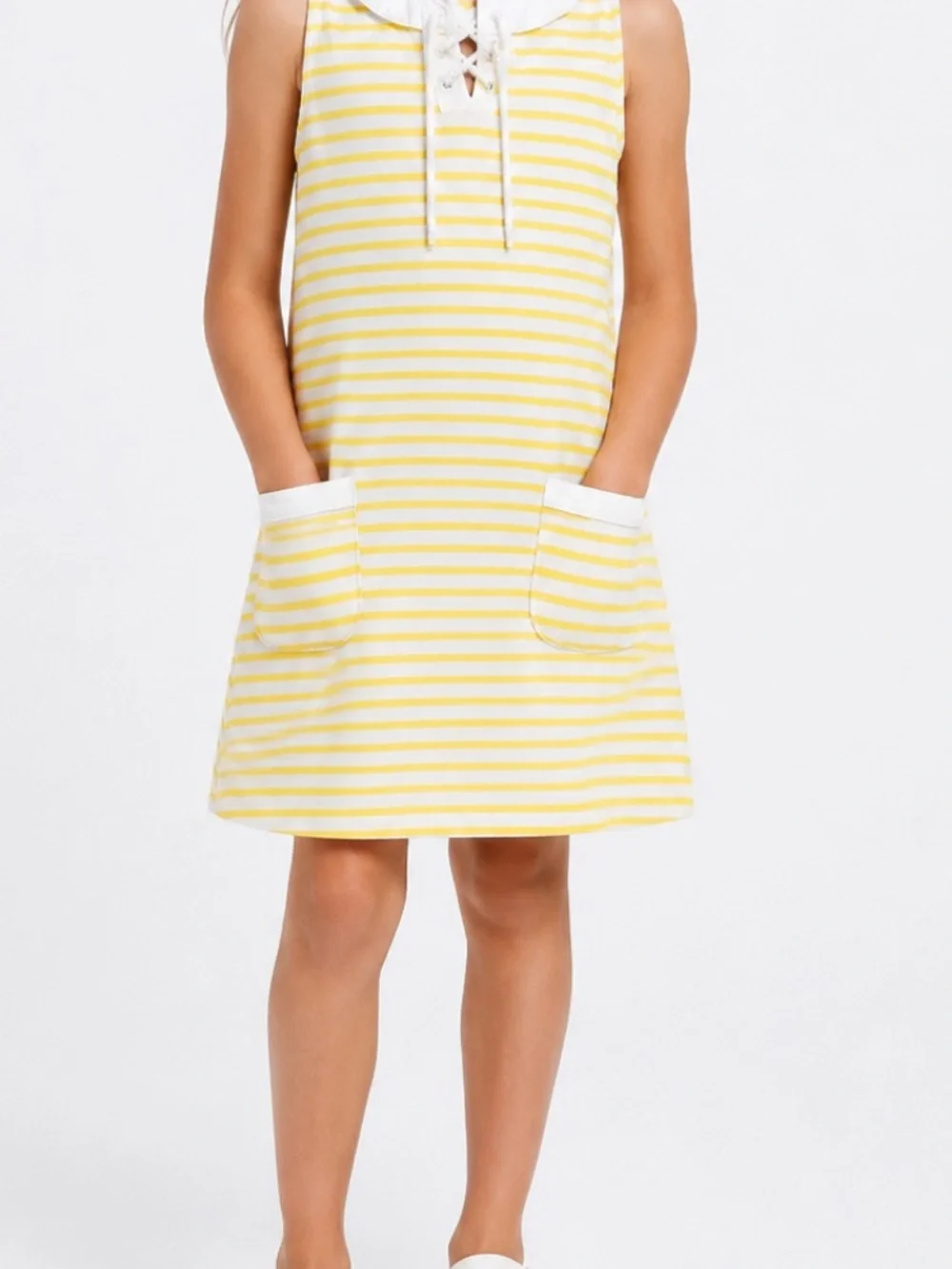 Janie and Jack Yellow and White Lace-Up Stripe Sundress
